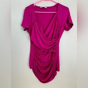 Purple V Neck Rouched Shirt